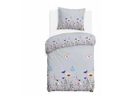 Flanel Flanelove Beddengoed Set 140x200cm Grijs Bloemen 2 Delig
