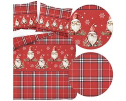 Flanel Kerst Dekbedovertrek 160x200cm met Kabouter & Ruit Patroon