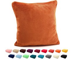 Flanel Kussenhoes - Sierkussen Pluche - Woonkamer Decoratie - Met Ritssluiting - 48x48 cm - Koper