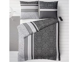 Flanellen beddengoed, 155 x 220 cm, katoen, 2-delig, beddengoedset in grijs antraciet paisley-patroon, pluizig winterbeddengoed, 1 dekbedovertrek + 1 kussensloop 80 x 80 cm