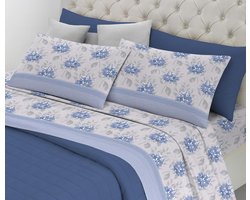 Flanellen Beddengoed Set - Warm Katoen - Comfortabele Nachten - Gemaakt in Italië - Frans Bed - Lichtblauw