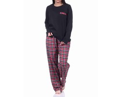 Flanellen damespyjama lang met flanellen broek en jersey top