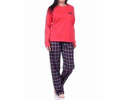 Flanellen damespyjama lang met flanellen broek en jersey top