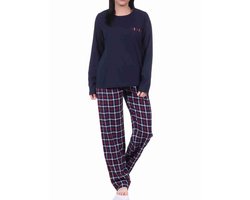 Flanellen damespyjama lang met flanellen broek en jersey top