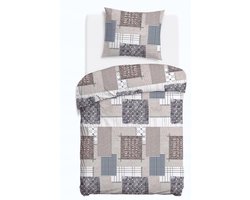 Flanellen dekbedovertrek 140x200 cm, beige patchwork, 100% katoen