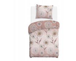 Flanellen dekbedovertrek 140x200 cm met kussensloop - Beige paardenbloem