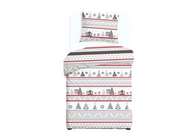 Flanellen dekbedovertrek 140x200 Kerst Grijs Rood met kussensloop