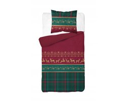 Flanellen Dekbedovertrek 140x200 Kerst Rendier & Ruit