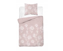Flanellen Dekbedovertrek 140x200cm Bloemen Poederroze