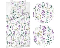 Flanellen dekbedovertrek 140x200cm Laura bloemen, 2-delig, warm katoen