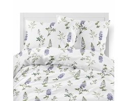 Flanellen dekbedovertrek 140x200cm - Lavendelbloemen - Dik 160g