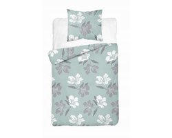 Flanellen Dekbedovertrek 140x200cm Mint Groen Bloemig met Kussensloop