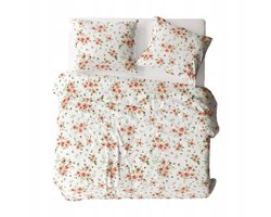 Flanellen Dekbedovertrek 140x200cm Wit Oranje Bloemen - Zacht & Warm