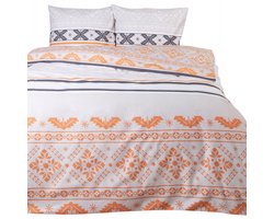 Flanellen dekbedovertrek 160x200 cm met kussenhoes - Boho oranje