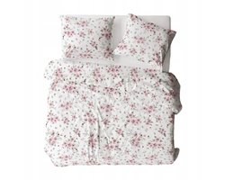 Flanellen Dekbedovertrek 160x200cm Wit Roze Bloemen - Knopen