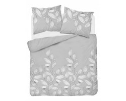 Flanellen Dekbedovertrek 200x220 Grijs Bloemen Bladeren 100% Katoen