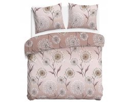 Flanellen dekbedovertrek 220x200 beige met paardenbloemen - 100% katoen