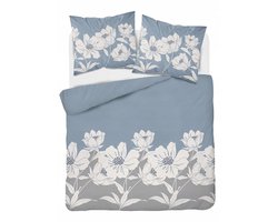 Flanellen dekbedovertrek grijs blauw bloemen 220x200 cm katoen