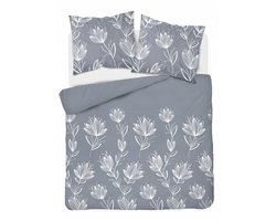 Flanellen Dekbedovertrek Set 160x200 - Bloemendessin Grijs