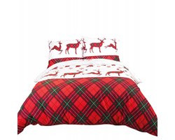 Flanellen Dekbedovertrek Set 220x200cm Kerst Rendieren & Ruit