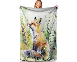 Flanellen Deken - Gezellige Pluche - Bank en Reizen - Betoverend Vos Design - 127 x 152 cm - Multicolor
