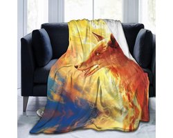Flanellen Dekentje - Zachte Plaid - Bank en Bed - Leuk Vos Patroon - 125 x 100 cm - Multicolor