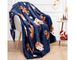 Flanellen Fleece Deken - Zachte Plaid - Gezelligheid Thuis - Feestelijk Gingerbread Patroon - 127 x 152 cm - Marineblauw