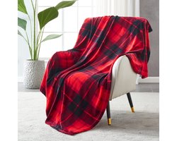 Flanellen Fleecedeken - Rood Geruit - Het hele jaar door - voor Bed, Bank, Auto - 150 x 200 cm