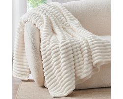 Flanellen plaid voor op de bank, bankhoes, 70 cm x 100 cm, wit