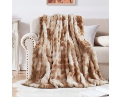 Flanellen Pluche Deken - Superzacht Konijnenpluche Look - Dik en Warm - 1000 G/M² - Woondeken voor Bed en Bank - Tie Dye Koffie - 100 x 160 cm