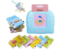 Flash Cards - Kinderspeelgoed - Montessori Speelgoed - Praat Kaarten - Educatief Speelgoed 2 Jaar - Educatief Speelgoed 4 Jaar - Engelse Woorden Leren - Kleur Blauw - Speelgoed - USB Oplaadkabel - Jongen Cadeau - Ik Leer