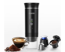 Flavers ® | Draagbare Koffiemachine | 2026 model | Draagbare Elektrische Espressomachine | Zwart | Koffiezet apparaat voor Onderweg | Capsules & Gemalen Koffie | Portable Espresso Machine | Cadeauset | koffiemaatje | Reis & Camping Koffiezetapparaat