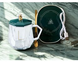 Flavers - Mug warmer - stopcontact aansluiting - warmhoudplaat - Groen - gift set - cup warmer - verwarmde onderzetter - Glas - koffie warmer - warmhouders - mug warmer set - kopje, mugwarmer en lepel - Cadeau