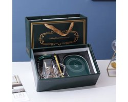 Flavers - Mug warmer - Stopcontact - stopcontact aansluiting - warmhoudplaat - Groen - Transparant - gift set - cup warmer - verwarmde onderzetter - Glas - koffie warmer - warmhouders - mug warmer set - kopje, mugwarmer en lepel - Cadeau