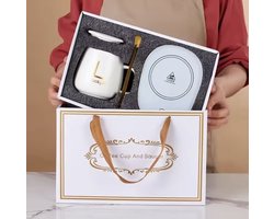 Flavers - Mug warmer - Stopcontact - stopcontact aansluiting - warmhoudplaat - Wit - Transparant - gift set - cup warmer - verwarmde onderzetter - Glas - koffie warmer - warmhouders - mug warmer set - kopje, mugwarmer en lepel - Cadeau