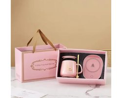 Flavers - Mug warmer - warmhoudplaat - mug warmer roze - cup warmer - verwarmde onderzetter - mok warmer - cup warmer usb - koffie warmer - warmhouders - mug warmer set - kopje, mugwarmer en lepel - gift set