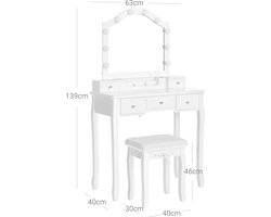 Flawless Makeup Vanity Set - Beauty Station - Cosmetische tafel - MDF-constructie - 80 cm x 40 cm x 139 cm