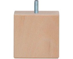 FLE - Meubelpoot vierkant 10 bij 10 cm en hoogte 10 cm van massief hout (M8)