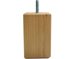FLE - Meubelpoot vierkant 6 bij 6 cm en hoogte 10 cm van massief hout (M8)