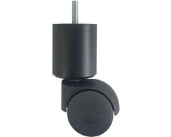 FLE - Meubelpoot zwart met wiel rond Ø 5 cm en hoogte 12,5 cm van massief hout (M8)