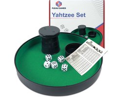 Fleau Games Yathzee set met Scoreblok - Dobbelsteenbak - 100 Scorebladen - Gezelschapsspel - Pitjesbak - Dobbelspel