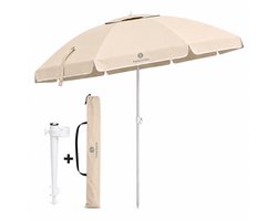 Fleau Goods Luxe Parasol Set 180cm - UV Bescherming - Strand / Tuin - Strandparasol met Grondboor en Draagtas - Inclusief Voet en Hoes - Strandset - Beige