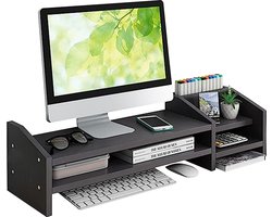 Fleau Home Monitor Verhoger met Lade - Laptop Standaard - Laptopverhoger - Bureau Organizer - Verhoging - Hout - Zwart
