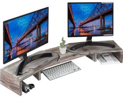 Fleau Home Verstelbare Monitor Verhoger - Laptopstandaard - Ergonomische Bureau organizer - Dubbele Monitorstandaard met Lade - Verhoging - Hout
