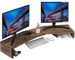 Fleau Home Verstelbare Monitor Verhoger - Laptopstandaard - Ergonomische Bureau organizer - Dubbele Monitorstandaard met Lade - Verhoging - Hout