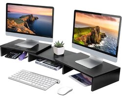Fleau Home Verstelbare Monitorverhoger - Laptopstandaard - Ergonomische Bureau-organizer - Dubbele Monitorstandaard met Lade - Verhoger - Hout