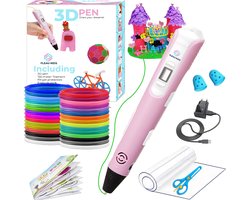 Fleau Kids 3D Pen Starterspakket Roze XL - 75m Filament - 15 Kleuren Vullingen + Vele Extra's - 2025 USB-C Model - Knutselen en Tekenen - 3D Printen - Tekenset