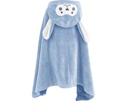 Fleece Badcape met Capuchon - 70x140cm - Blauw - Zacht Fleece - Lammetje - Dier - Baby - Kind - Jongen - Meisje