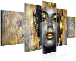 Fleece Canvas Schilderij - Wanddecoratie Kunstprint - Woonkamer Verfraaiing - 5 Delen Modern - 150x75 cm - Zwart Goud