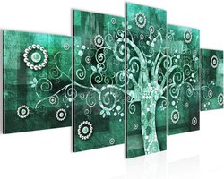 Fleece Canvas Schilderij - Wanddecoratie Muurkunst - Huiskamer Decoratie - Vijf Delen Abstract - 100x50 cm - Turquoise Groen